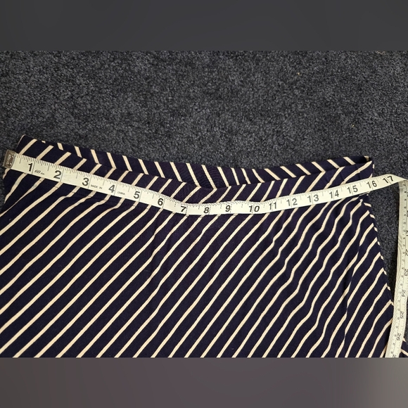 Coldwater Creek Sz Med Maxi Skirt stretch pullon Navy white stripe geometric - Picture 3 of 8